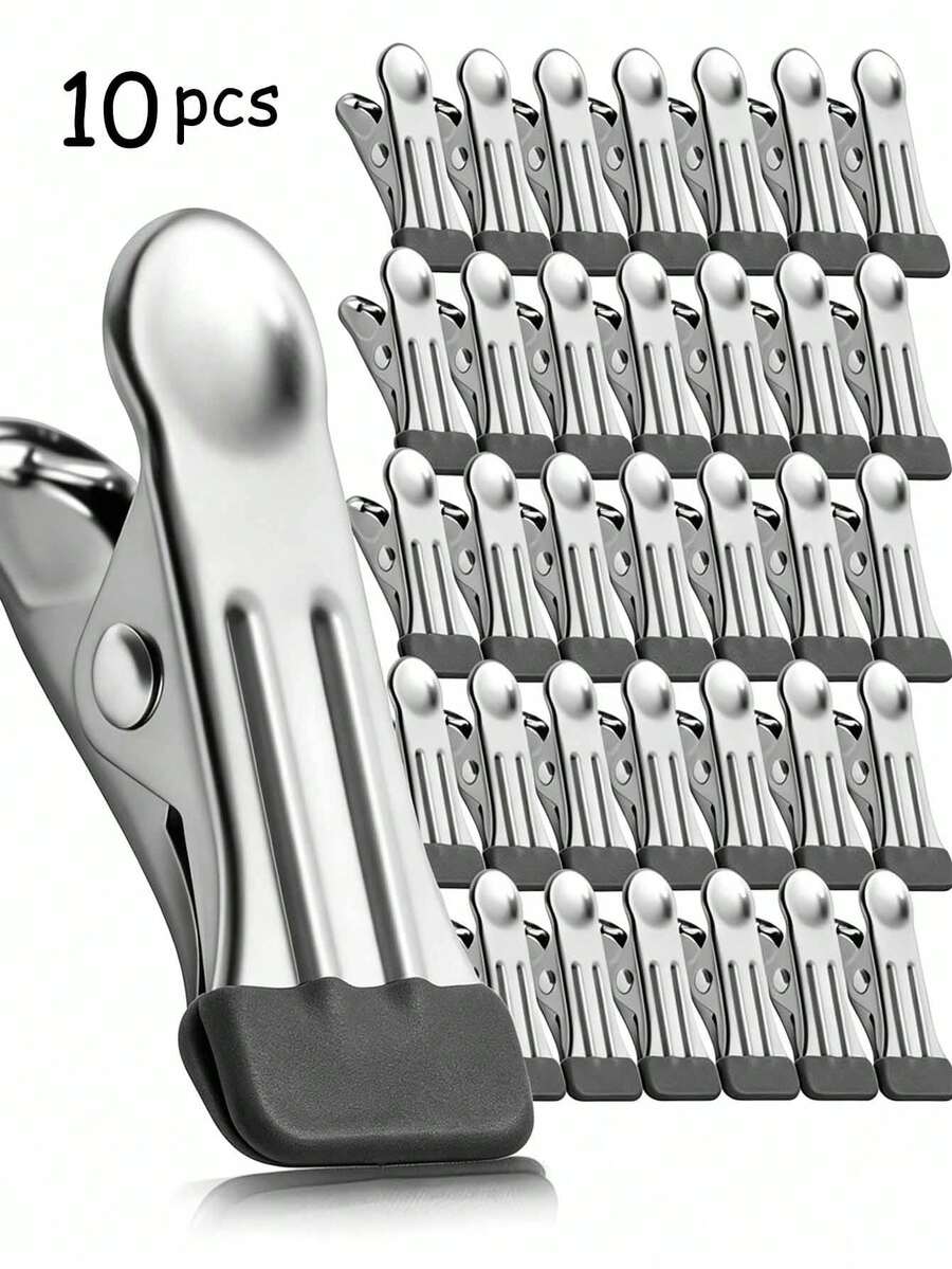 10Pcs Stainless Steel Clothes Pegs Heavy Duty Windproof Clips For Laundry Drying Snack Sealing Garbage Bag Fixing Office Notes Multi-Use Clothes Pins Home Outdoor Garden Beach Camping - View 1