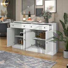 Large Sideboard With 4 Doors And 2 Drawers, Modern Storage Unit For Dining Room And Living Room, 150 X 40 X 86 Cm (L/W/H) – (Antique White) - 白色 - 查看 3