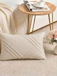 1/2 piezas Fundas de almohada beige con recortes y volantes (Inserto no incluido) - Estilo cottage bohemio fresco y lindo, ligero y transpirable, decoración del hogar lavable a máquina, Bohocottage, Diseño con recortes, Volantes, Bolster largo - Beige claro - Ver 2