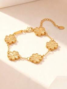 1 pieza Pulsera elegante de mujer con trébol de cuatro hojas de la suerte, diseño de lujo versátil para el Día de San Valentín, Día de la Madre, regalo del Día de la Madre - Plateado - Ver 5