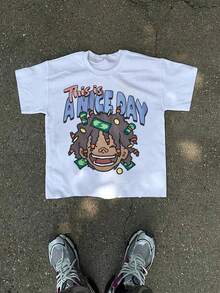 1 Piece Of Men's Clothing, Unisex T-Shirt With Cartoon Character Print, Regular Fit, Short Sleeve, Casual Style, Suitable For Summer And Men's Daily Outfits, SIZE. - 白色 - 查看 6