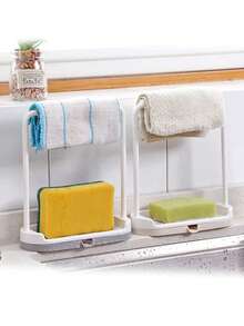 1pc White Kitchen Sink Organizer Tray, Rust-Proof Sink Accessory For Kitchen Countertop, Storage Rack For Sponge, Dishcloth, Rag, Brush, Scouring Pad - Multicolor - View 6