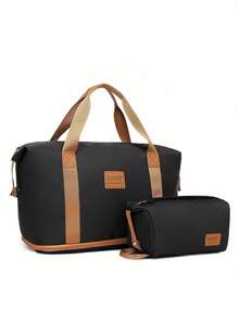 Borsone Espandibile Impermeabile da 36L con Beauty Case per Uomini e Donne Borsa da Palestra per il Weekend Set di Due Pezzi Bagaglio a Mano con Separazione Asciutto/Bagnato Resistente all'Acqua - Nero-1 - Visualizzare 2