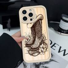 Phone Case - Western Boot Design Pattern Phone Case For Iphone16Promax, 16 15Pro 14PLUS 13 12Pro 11 Pro Max X XSMAX Shockproof Silicone Bumper Drop Protection Soft Back Cover - 酒紅 - 查看 5