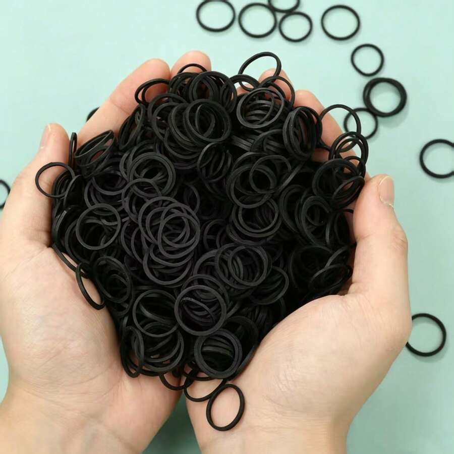200/400/800 piezas Gomas de pelo negras, bandas elásticas para el cabello, diámetro 18 mm, suaves para el cabello - Redondo - Ver 1