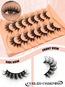 Asiteo 7 Pairs D-Curl Voluminous Faux Mink Eyelashes, Luxurious 3D Dimensional Effect, Create Dramatic Makeup Look, Reusable, Multi-Layered Design, Easy To Apply - Fluffy Lashes - View 7