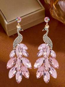 1 Pair Vintage Peacock Design Drop Earrings, 14K Gold Plated Green Crystal Feather Decor, Boho Style Exaggerated Peacock Feather Pendant Earrings, Suitable For Birthday, Holiday And Other Occasions, Summer Fashion Jewelry, Women's Party Gift - One Size - View 12