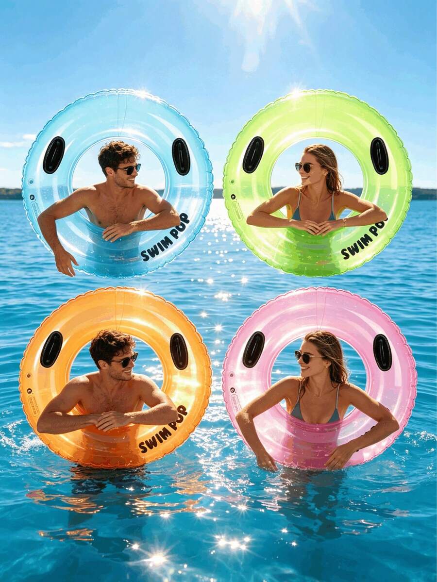 1 pieza Aro de natación inflable con asa, material de PVC, adecuado para agua, playa, piscina, fiesta temática, dispositivo flotante, flotador de piscina, asiento de descanso en el agua, balsa de piscina, se necesita comprar una bomba infladora por separado - Varios estilos - Ver 1