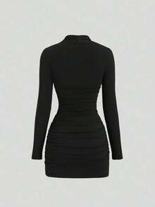 MEXSweetra Nuevo vestido de cóctel elegante para fiesta, color burdeos con decoración metálica, silueta ajustada, adecuado para Navidad y ocasiones formalesMEX DNHH - Celeste - Ver 8