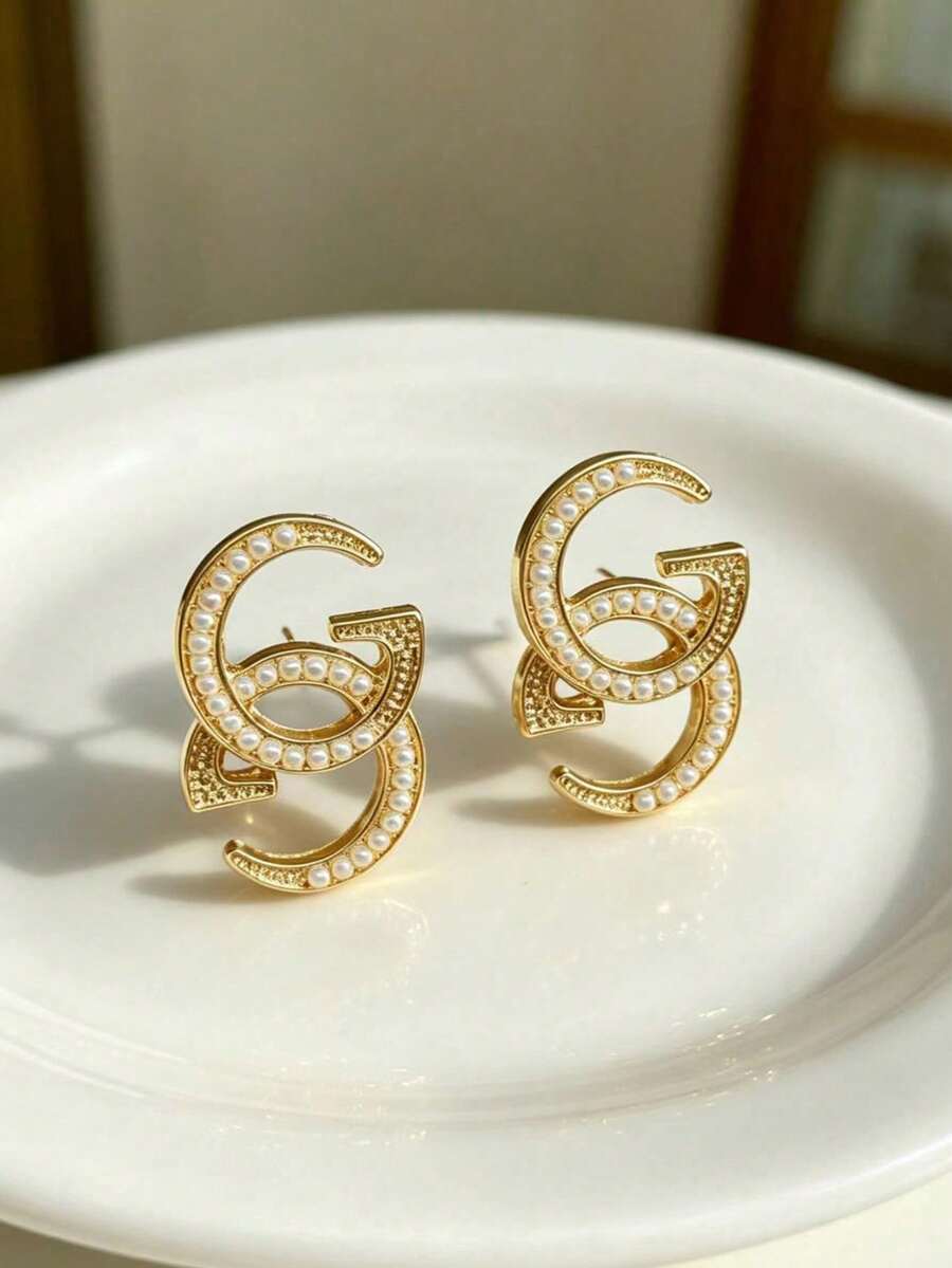 1 par de pendientes elegantes de cristal geométrico de moda casual, adecuados para uso diario - Amarillo Oro - Ver 1
