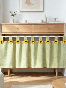 1PC Cute Korean-Style Sunflower Green Short Curtain,Farmhouse Style. Small Window Curtains For Kitchens,Half Curtains For Doors, Cabinet Partitions - Easy To Install (Rod Pocket Process). - Green - View 4