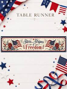 1 pieza "Estrellas, Rayas y Libertad" Juego de Camino de Mesa y Manteles Individuales - Estampado Floral Vintage de Bandera Americana con Borde Azul, Perfecto para Decoración del Hogar, Decoración de Habitación, Accesorios de Cocina, Jardín, Artículos de Jardín, Fiesta Campestre del 4 de Julio, Barbacoa, Picnic, Reunión Familiar, Celebración del Día de los Caídos y Boda Patriótica, Incluye 1 Camino de Mesa + 4 Manteles Individuales, Múltiples Tamaños Disponibles - Multicolor - Ver 13