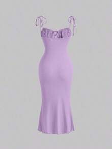Vestido de tirantes con cordón delantero pecho con fruncido - Lila Púrpura - Ver 2