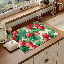 1 pieza Felpudo absorbente con estampado de fresa para secar platos, felpudo absorbente para mostrador de máquina de espresso, felpudo absorbente para fregadero, felpudo absorbente suave para grifos, felpudo absorbente para tazas de fregadero, accesorios de cocina y baño - Multicolor - Ver 5