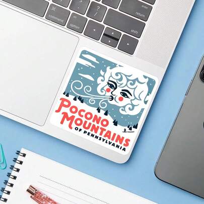 1PC Pocono Mountains Vinyl Sticker, Durable Pennsylvania Travel Decal With Retro Snowy Mountain Illustration, Skiing Detail And Scenic Outdoor Style For Laptop, Water Bottle, Journal, Notebook, Planner And Luggage Decor