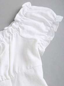 Vestido corto romántico y dulce para mujer, con hombros descubiertos, mangas abullonadas, cintura con cordón, bajo asimétrico con volantes, elegante y refinado vestido blanco para fiestas y citas en primavera/verano - Blanco - Ver 4