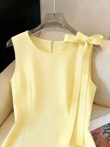 MEXGlowEve Vestido sin mangas con diseño de pétalos florales elegante francés, vestido blanco de mujer con lazo y diseño de flores 3D para primavera/verano, adecuado para salidas diarias, citas, fiestas, graduación, vacacionesMEX EOGA - Amarillo claro - Ver 5