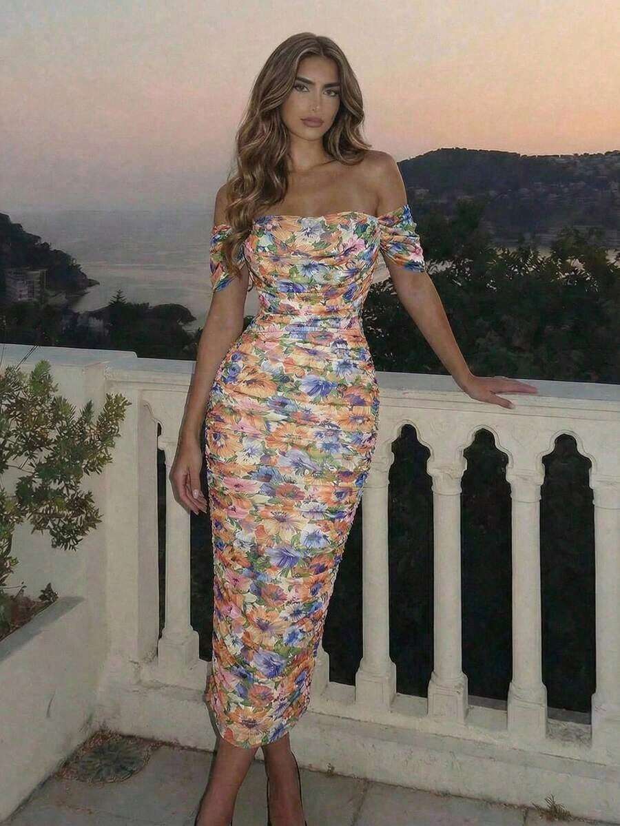 MOD Vestido ajustado escote drapeado fruncido - Multicolor - Ver 1