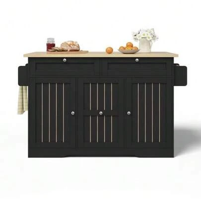 Mobile Kitchen Island With Folding Worktop, Service Trolley And Storage Cabinet, With 2-Level Vertical Drawers, 2 Large Drawers And Lockable Casters, 120 * 45 (70) * 92 Cm.