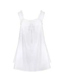 Women's Mini Dress, Loose Fit, Polka Dot Solid Print, Bow, Ruffles And Sleeveless Square Neck For Summer Vacation Outfits - 白色 - 查看 6