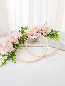Boho Bridal Hoop Bouquet With Lace Tassel, Artificial Rose & Eucalyptus Handheld Flower Wreath For Wedding, Bridesmaid, Photo Prop - Multicolor - View 7