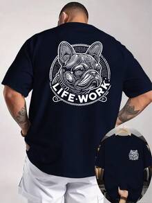 Camiseta Vintage de Bulldog Francés para Hombre - Estampado Grande en la Espalda y Logotipo en el Pecho, Ideal para Amantes de Mascotas, Camiseta Casual de Manga Corta con Cuello Redondo, Lavable a Máquina, Ropa de Verano para Gimnasio y Uso Diario, Ropa para Bulldog Francés - Negro - Ver 6