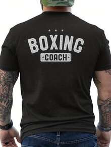 Men's Shirt With Boxing Trainer Design On The Back Made Of Round Neck Soft And Breathable Material Short Sleeves Loose And Comfortable - Black - View 6