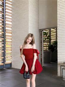 Women Midi Dresses - Red - View 9