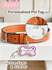 Ayotu Personalized Pet Dog ID Tag, Customized Pet Cat Name Tag, Customizable Name And Phone Number, Anti-Lost Engraved Dog Name Tag, Cat ID Tag, Alloy Pendant Dog Collar, Cat Collar, Pet Gift - Multicolor - View 2