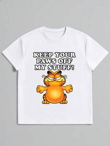 Strevion Men's Simple Garfield Cat Protective Graphic Print Letter Print Crew Neck Short Sleeve Summer T-Shirt - White - View 1