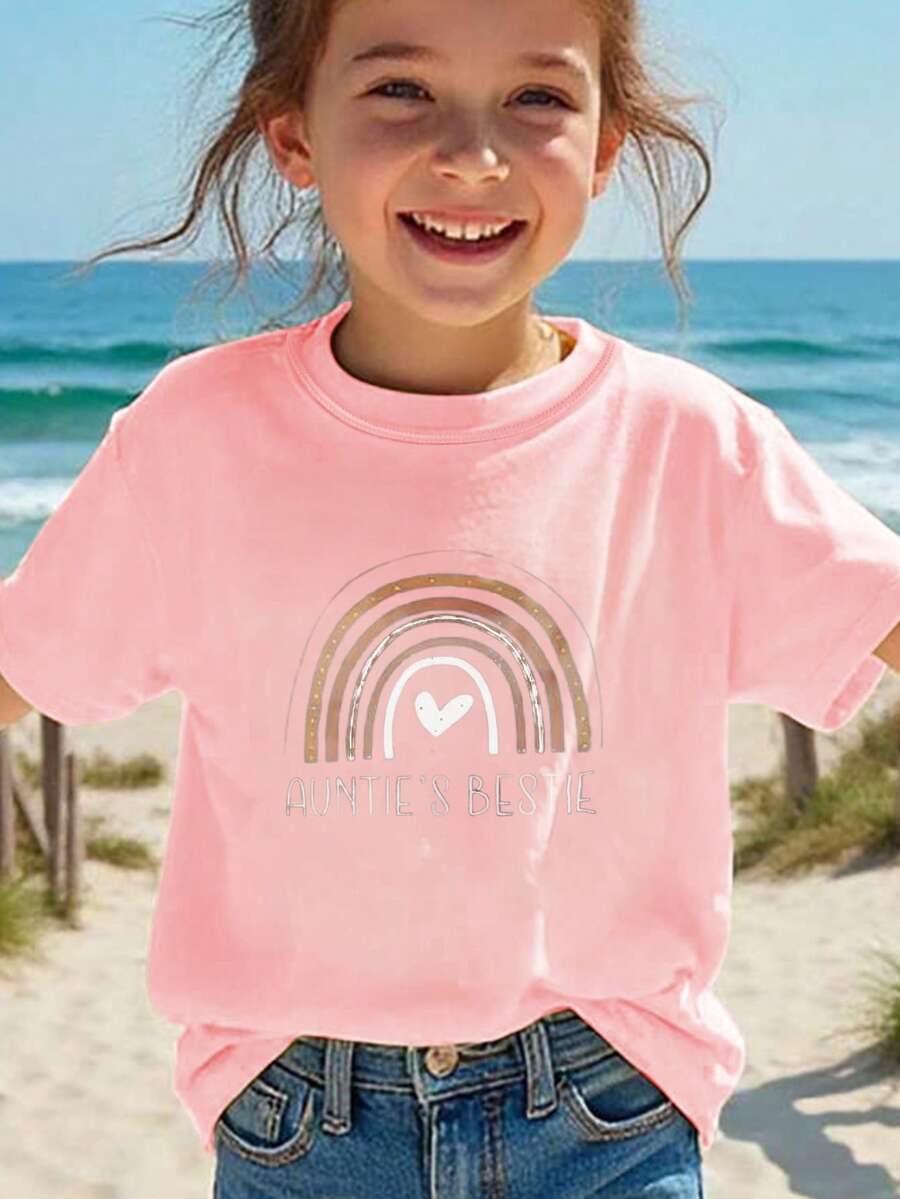 Heart Design Printed T-Shirt For Children - 粉色 - 查看 1