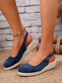 Women's Comfortable Non-Slip Apricot Linen Rope Platform Wedge Sandals, Suitable For Spring And Summer Vacation - Blue - View 6