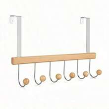 Ganchos para Puerta, Colgador para Puerta de Madera - 6 Ganchos para Organizar Toallas, Abrigos, Sombreros y Bolsos - Perchero para Baño, Dormitorio o Entrada Sin Necesidad de Taladrar - Natural - Ver 1