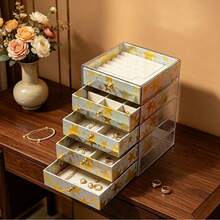 5-Tier Acrylic Jewelry Storage Box, Printed Velvet Lining Anti-Oxidation Jewelry Organizer - Multicolor - View 5