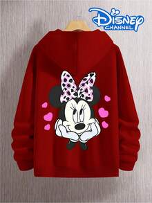 Disney Cute Minnie Mouse Heart Print Hoodie,  Women's Hoodie, Men's Hoodie,Fathers Day Gift,Fourth Of July,Disney Collaboration - 紅色 - 查看 3