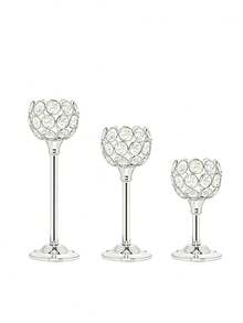 Pack Of 12pcs/3pcs Candle Holders For Pillar Candles,Gold Candle Holders Bulk Wedding Centerpieces Metal Crystal Candlestick Holders Stand For Table Party Church Decor - Gold and Silver - View 14