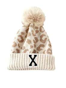1 chiếc mũ len beanie nữ họa tiết da báo chữ A-Z thời trang, mũ len dệt dày lông xù phong cách casual cho mùa thu đông - Nhiều màu - Xem 14
