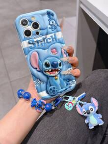 Disney Has Authorized, Phone Case - Chain Set, The Stitch Lilo & Stitch 3D Phone Case Plus A Silicone 3D Stitch Bracelet With Metallic Ring Removable Bracelet, Stitch And Angel Pattern, Compatible With Iphone17/16/15/14/13/12/11/XS/XR/X Plus Pro Max, A Stylish Cartoon Phone Case, The Perfect Gift Choice, Phone Protection, Durable Phone Cover, Great Gift For Friends And Family. - trắng - Xem 1