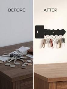 1pc Wall Mounted Key Holder With Hooks And Shelf, Easy To Install, Space Saving, Wall Hanging Storage Rack For Keys, Mail, Coats And More. Suitable For Entryway, Kitchen, Office And Other Locations. - Black - View 5