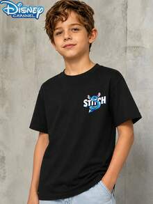Disney Lilo & Stitch 1 Piece Teen Boys Stitch Grid Print Short Sleeve T Shirt Black Daily Summer Boys Clothes Teen Boy Clothes Shirts - màu đen - Xem 4