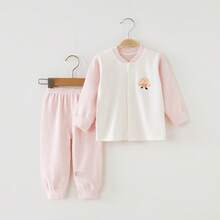 Conjunto de ropa de otoño para bebé, conjunto de ropa interior térmica de algodón puro para primavera y otoño, conjunto de ropa interior cálida para niños, ropa de bebé, pijamas de otoño e invierno. - Rosa - Ver 4