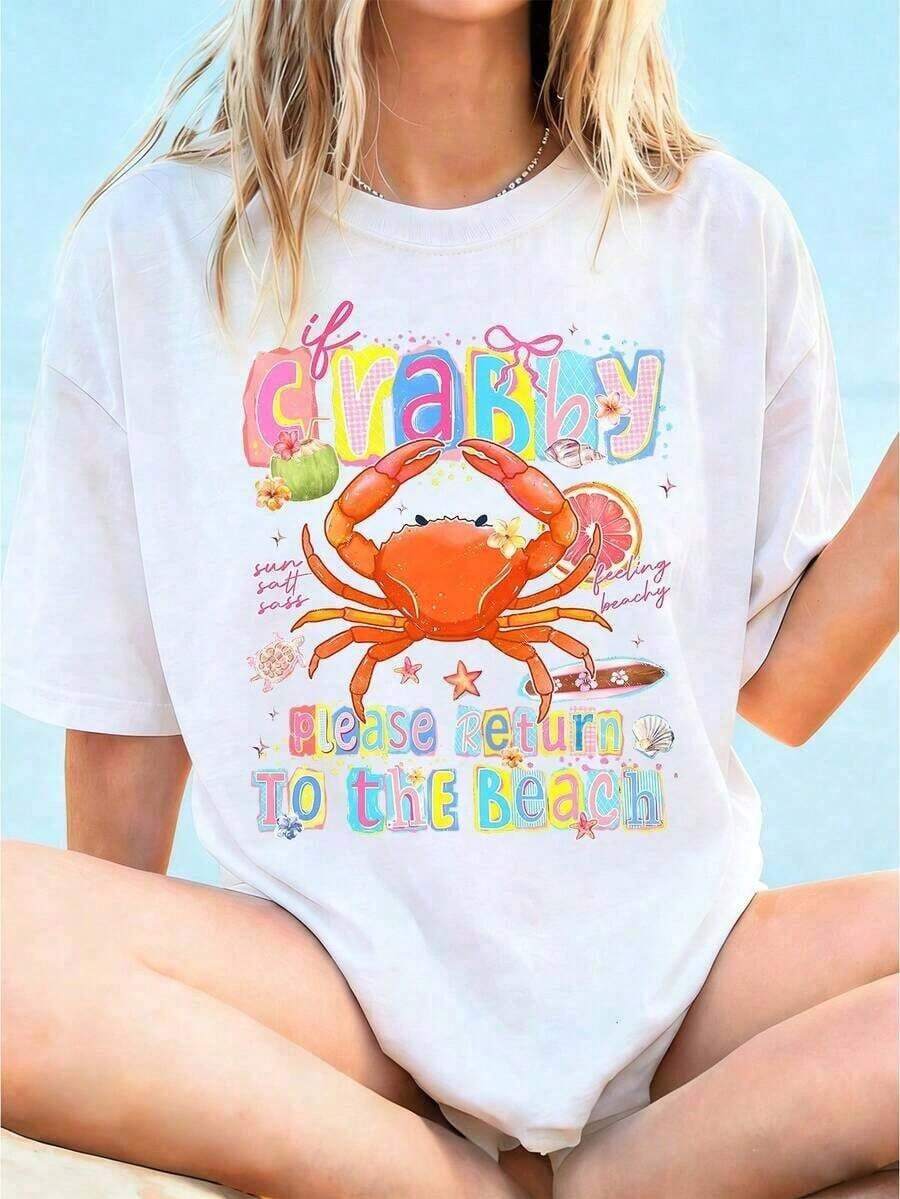1 Piece Women's Graphic T-Shirt With "If You're In A Bad Mood, Please Go Back To The Beach" Print, 100% Cotton, Double-Sided Print, Casual Summer Style, Plus Size. | Clothing - 黑與白 - 查看 1