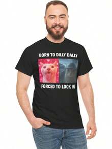 Nacido para Dilly Dally, obligado a encerrarse en una camiseta, camiseta con meme de gato maldito y divertido, camiseta de humor sarcástico para la generación Z, camiseta sin bisagras estilo virus Y2K. - Negro - Ver 6