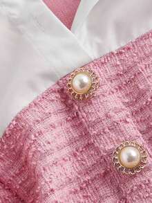 fsfvgsSHEIN MOD 1 pieza Vestido largo de manga larga con cuello y parche de cuadros elegante para mujer, otoñosbfb s G2RJ - Rosa - Ver 3