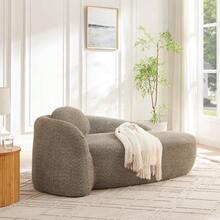 Minimalist Plush-Effect Fleece Sofa With Rounded Shapes, Padded With Soft Cushions, Ideal For The Living Room, Bedroom Or Studio, Green. - Brown - View 7