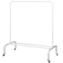 JIUYOTREE - Perchero de metal de 43.3 pulgadas con ruedas y estante inferior; para colgar ropa abrigos faldas camisas suéteres; color - Blanco - Ver 2