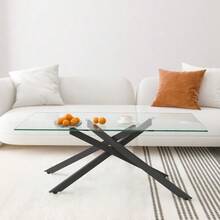 Rectangular Coffee Table In Black Tempered Glass, Profiled Metal Legs, Modern Style For Living Room - H 46/W 120/D 60 Cm - Black - View 10