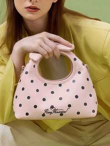 Fashionable Polka Dot Handbag, Women's Multi-Function Shoulder Crossbody Bag, Retro Bow Decor Drawstring Crescent Bag - Multicolor - View 2