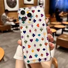 1 unidad Patrón de palos de cartas de juego coloridos Funda para iPhone 16 PRO, protección anticaída con airbag reforzado en las cuatro esquinas, tarjetero invisible integrado en la parte trasera, compatible para tarjeta personal, carnet de conducir, tarjeta de acceso y tarjeta de transporte, funda protectora antigolpes portátil con ranura para tarjetas, diseño sencillo y elegante, ideal para uso diario, desplazamientos y viajes - transparente (transparente) - Ver 1