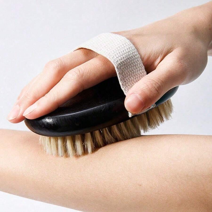 Natural Boar Bristle Dry Brushing Body Brush, Soft Bristles, 2-In-1 Wet Dry Exfoliating Bath Brush With Hand Strap, Massage Scrubber For Smoother Skin And Improved Circulation, Home Shower SPA Tool, Body Care Tools - Black - View 1
